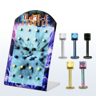brlbdi board of anodized 316l steel labret with 3mm dices