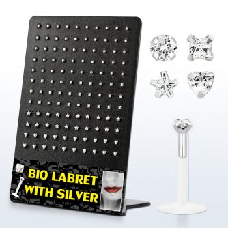 brlbi12 clear bioflex labret with prong assorted shaped cz stone