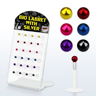 brlbi15 display expositor 24 labrets bio flexibles transparentes bola esterlina 2mm colores 8mm venta
