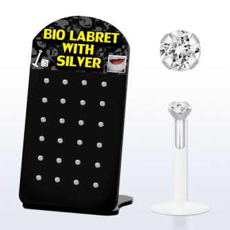 brlbi1 display 24 labrets bio flexibles transparentes zirconita redondas 2mm 8mm distribuidor mayorista