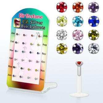 brlbi30 display 24 labrets bio flexibles transparentes zirconita redondas 2mm colores las nacimiento 8mm venta