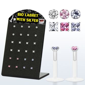 brlbi41 display 24 labrets bio flexibles transparentes zirconita cuadrada 2mm 8mm distribuidor