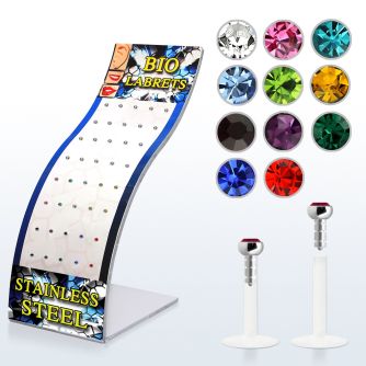 brlbij display 40 labrets bio flexibles transparentes cabeza parte cristal 2mm presion cristal variados 8mm mayorista