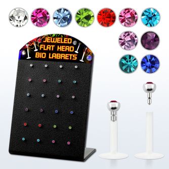 brlbim display 24 labrets bio flexibles transparentes cabeza parte cristal 2 5mm presion cristal variados 8mm mayorista