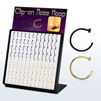 brmcln2 display 96 piercings nariz falsos clip acero 316l anodizado negro dorado diametro 8mm 10mm mayorista