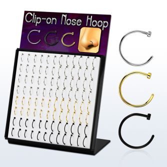 brmcln3 display 96 piercings nariz falsos clip acero 316l brillo espejo anodizado negro dorado diametro 8mm 10mm mayorista