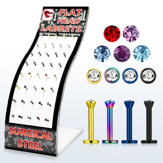 brmlb12 display 40 labret acero 316l anodizado rosca interna cristal 2 5mm 8mm distribuidor mayorista