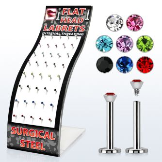 brmlb5 display 40 labrets acero quirurgico rosca interna cristal 2 5mm 8mm mayorista