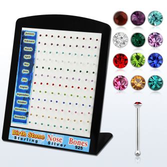 brnbbt display 120 piercings nariz hueso plata esterlina 925 0 6mm cristal redondo 1 5mm colores nacimiento al por mayor