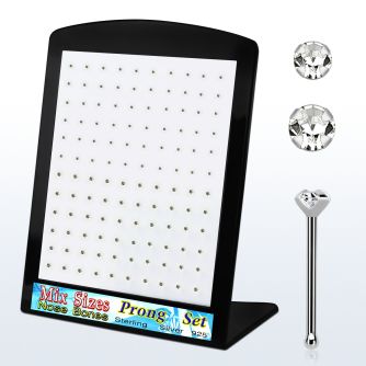 brnbpmc display expositor 120 piercing nariz hueso plata esterlina 925 0 6mm cristal transparentes tamanos variados 1 5 2mm distribuidor mayorista