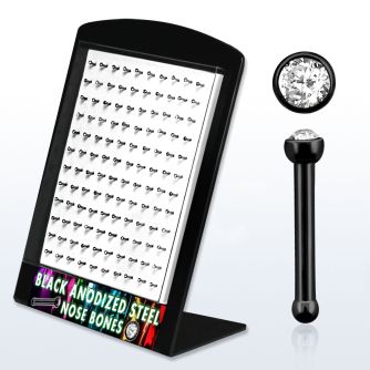 brnbts2 black anodized 316l steel nose bone w clear crystal top