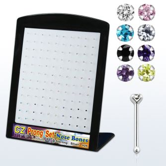brnbzm2 display unidades piercing nariz hueso plata esterlina cz redonda colores variados