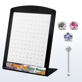 brnbzm display 120 piercing nariz hueso plata esterlina 925 0 6mm zirconia redondas 1 5mm distribuidor