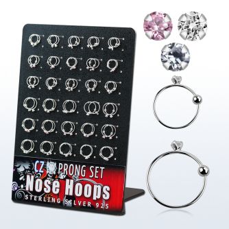 brnhm18 display 60 aros nariz plata 925 0 6mm bola cierre zirconia redonda 2mm 8mm 10mm al por mayor