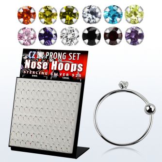 brnhmx12 display 96 aros nariz plata 925 0 6mm bola cierre zirconia redonda 1 5mm 8mm 10mm al por mayor