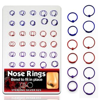 brnhp10 display 60 aros nariz plata esterlina colores bola 0 6mm 8mm 10mm distribuidor mayorista