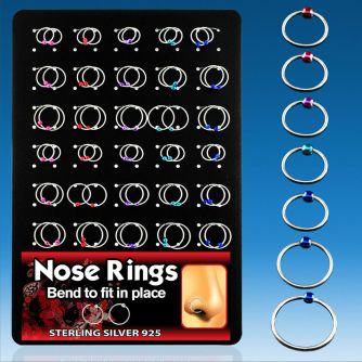 brnhp7 display 60 aros nariz plata esterlina 0 6mm bola color 8mm 12mm mayorista