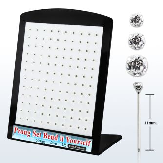 brnypmc7 board w unbend nose studs w prong set mix clear crystals