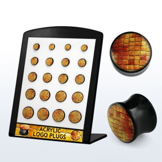 brpg124 display 20 dilatadores plug doble flare acrIlico negro con logo piel serpiente 6mm 14mm mayorista