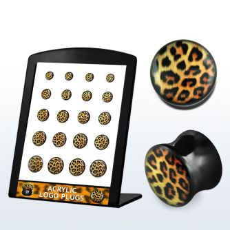 brpg126 display 20 dilatadores plug doble flare acrIlico negro logo piel leopardo 6mm 14mm distribuidor