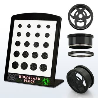 brpg144 display 20 dilatadores tunel acero anodizado rosca logo peligro biologico grabado laser 6mm 14mm al por mayor