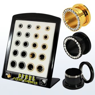 brpg148a board w pvd 316l flesh tunnel w crystal rim