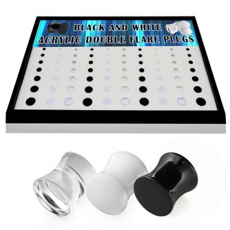 brpg153a caja display 70 dilataciones plug doble flare acrilicas negro blanco transparente 3mm 12mm al por mayor