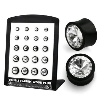 brpg187 display 20 plug doble flare madera areng cristal swarovski claro centro 2g 916 6mm 14mm mayorista