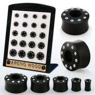 brpg206 display w areng wood double flared flesh tunnel crystal