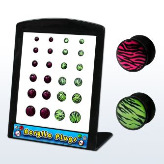 brpg52 board of acrylic double flared plug with zebra stripes
