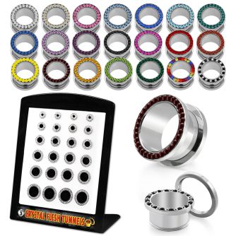 brpg81 board of 316l steel flesh tunnel w crystal studded rim