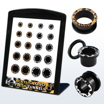 brpg90 display 20 dilatadores tunel acrIlico negro logo variados 6mm 14mm al por mayor