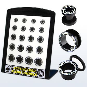 brpg98 display 20 dilatadores tunel acrIlico negro logo leopardo nieve 6mm 14mm al por mayor