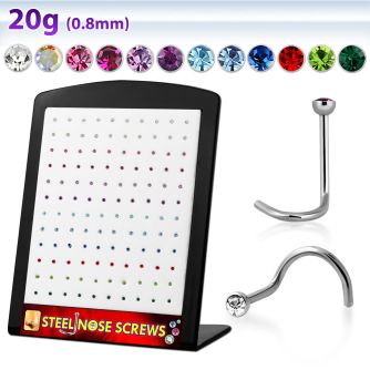 brs103 316l steel nose screw with assorted colored crystal top