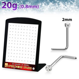 brs133c 316l steel nose studs round clear crystal tops