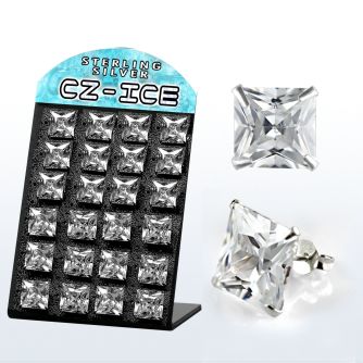 brsczsq9 display 12 pares piercings oreja plata esterlina grandes zirconia cuadradas claras 9mm 10mm distribuidor mayorista