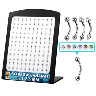 brse display 60 bananas ceja acero quirurgico mezirconia bolas conos bolas joya bisel 2 5mm 3mm 8mm mayorista