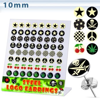 brser14 stainless steel earring stud with assorted logo tops