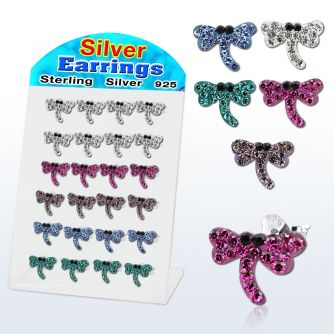 brsfd10 display 12 pares piercings oreja plata esterlina cristal ferido 11mm libelula al por mayor