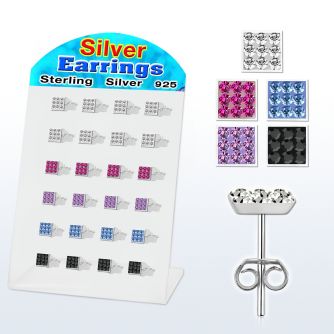 brsfd1 silver earring with 7mm square top with ferido crystals