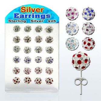 brsfd2 display 12 pares piercings oreja plata esterlina cristal ferido 8mm bola mayorista