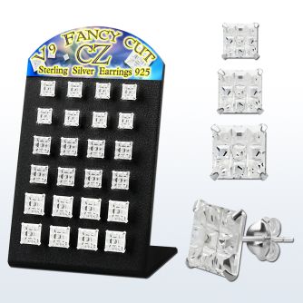 brssqv9 display 12 pares piercings oreja plata esterlina zirconia corte lujoso cuadradas claras 6mm 8mm al por mayor