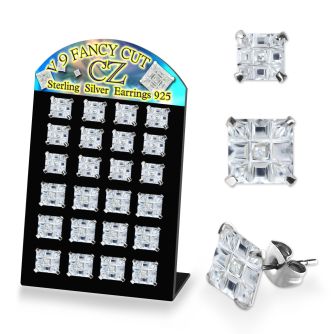 brssqv9g display 12 pares piercings oreja plata esterlina zirconia corte lujoso cuadradas claras 9mm 10mm distribuidor mayorista