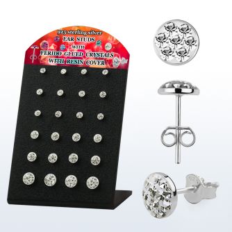 brsvfrc display acrilico 12 pares piercings oreja plata 925 cristal claros ferido 2 5 6mm distribuidor mayorista