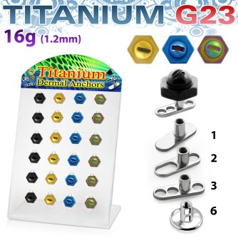 brtsa3 display 24 bases microdermal titanio g23 rosca tornillo hexagonal acero anodizado 6mm 2mm 2 5mm venta