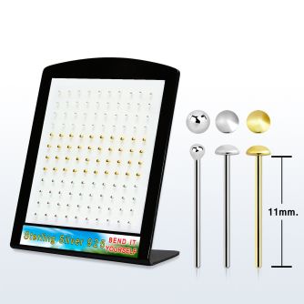 brymx1 display expositor 120 piercing nariz doblar tu mismo plata esterlina 925 0 6mm 1 5mm disco plano 2mm disco oro 18 kts 2mm distribuidor mayorista