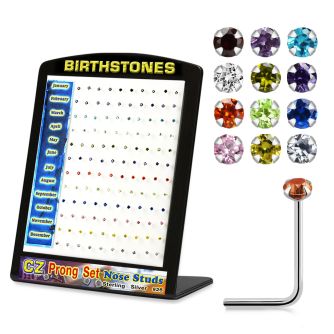 brzst display expositor 120 piercing nariz l plata esterlina 925 0 6mm zirconia redondas 2mm colores nacimiento distribuidor mayorista