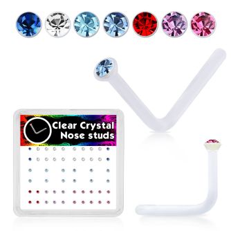 bxa10 clear acrylic nose stud with round colored crystal top