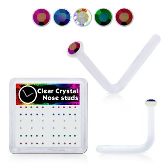 bxa20 clear acrylic nose stud with ab colored crystal top