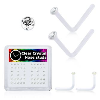 bxa29 clear acrylic nose stud w round clear crystal top